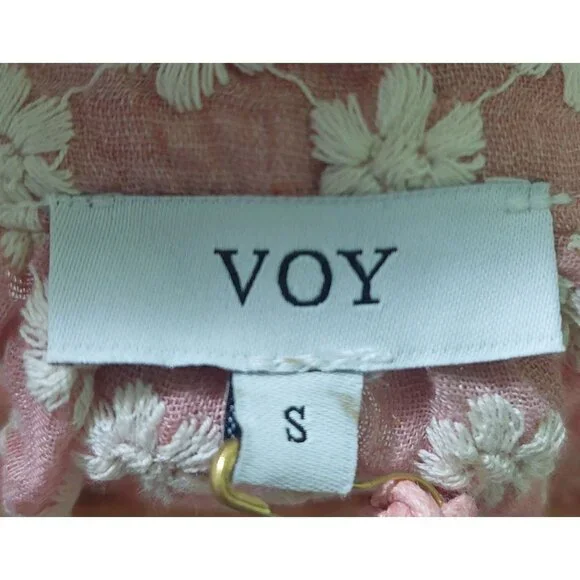 NWT VOY Pink/Mauve Floral Embroidered Ruffle Sleeve Top Boho - Picture 3 of 7